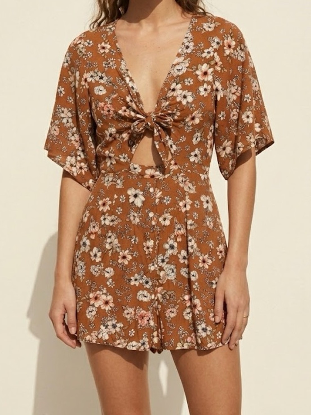 Faithfull Brown Floral Tie Front Mini Dress 6